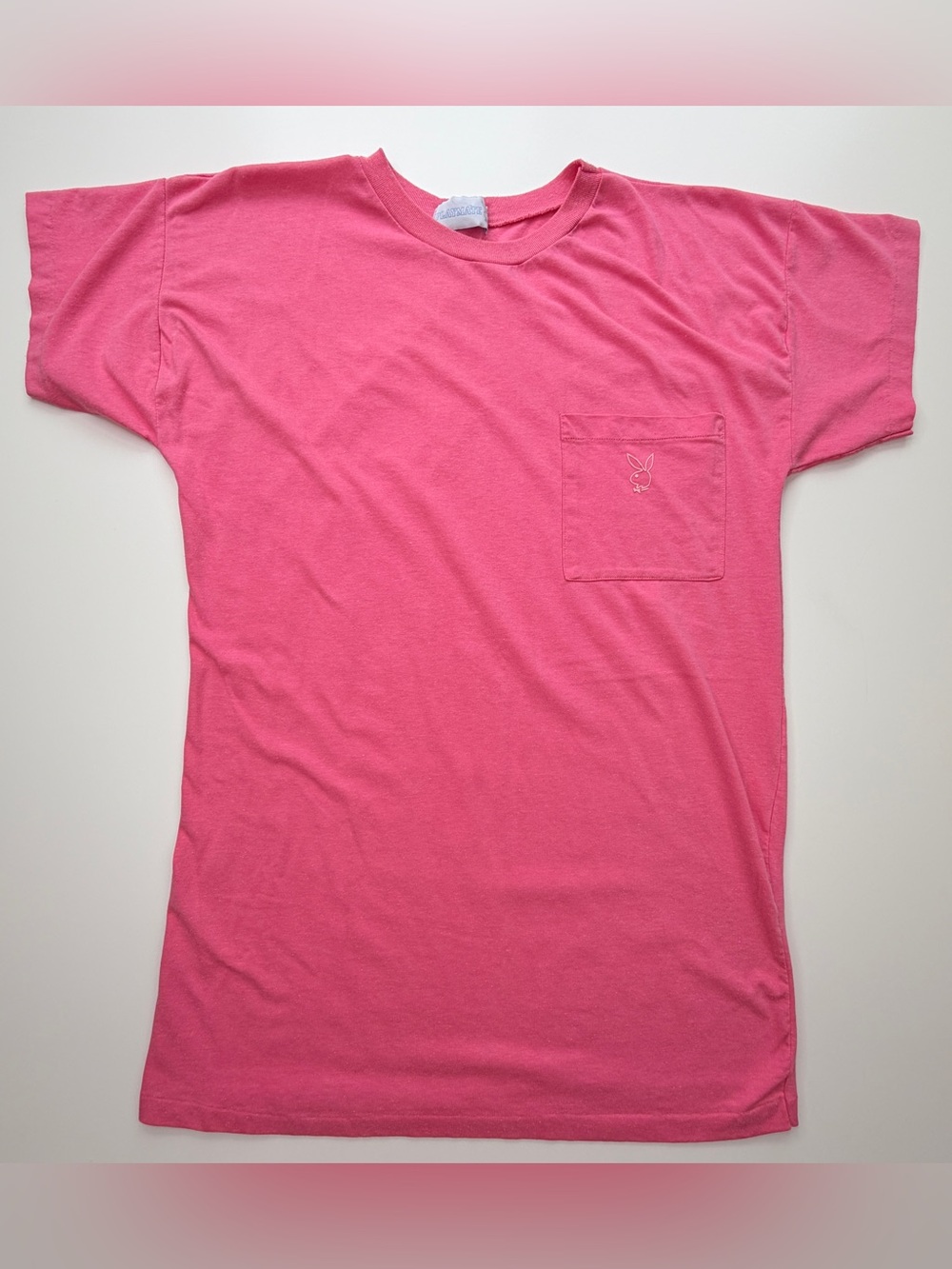 Vintage 90's Playmate Hot Pink Pocket Sleep Tee with Bunny Logo S/M GUC